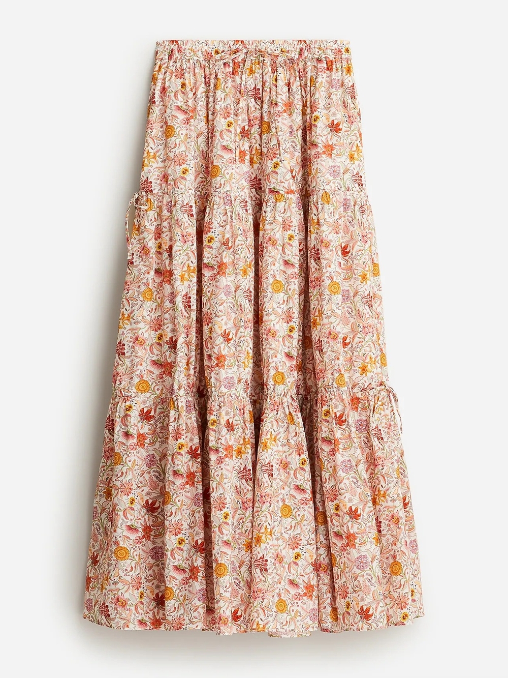 J.Crew Liberty Floral Tiered Maxi Skirt SP22 Cotton Drawstring